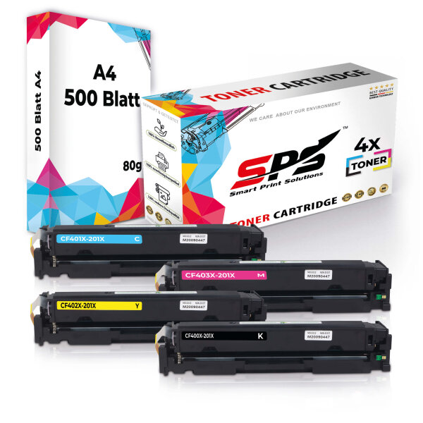 Druckerpapier A4 + 4x Multipack Set Kompatibel für HP Color Laserjet Pro 200 M 252 DW (201X/CF401X, CF403X, CF402X, CF400X) Toner