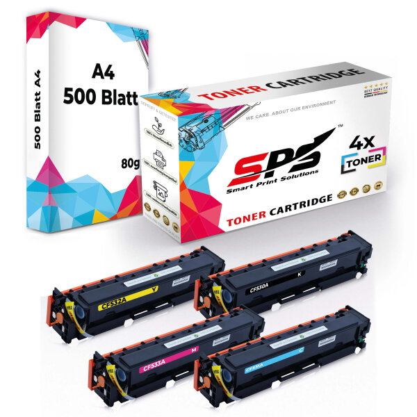 Druckerpapier A4 + 4x Multipack Set Kompatibel für HP Color LaserJet Pro MFP M 180 fndw (205A/CF531A, CF533A, CF532A, CF530A) Toner