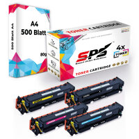 Druckerpapier A4 + 4x Multipack Set Kompatibel f&uuml;r HP Color LaserJet Pro MFP M 180 n (205A/CF531A, CF533A, CF532A, CF530A) Toner