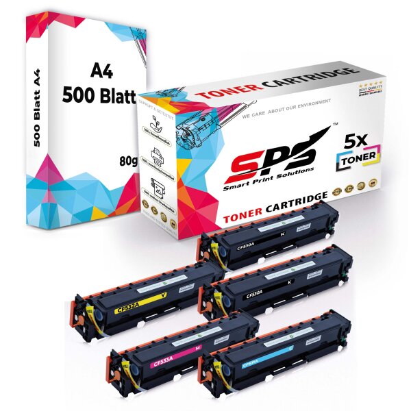Druckerpapier A4 + 5x Multipack Set Kompatibel für HP Color LaserJet CM 2300 Series (304A/CC531A, CC533A, CC532A, CC530A) Toner