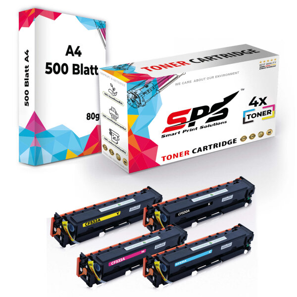 Druckerpapier A4 + 4x Multipack Set Kompatibel für HP Color Laserjet CP 2025 FXI (304A/CC531A, CC533A, CC532A, CC530A) Toner