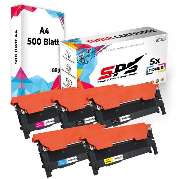 Druckerpapier A4 + 5x Multipack Set Kompatibel für Samsung Xpress SL-C 430 (CLT-C404S, CLT-M404S, CLT-Y404S, CLT-K404S) Toner