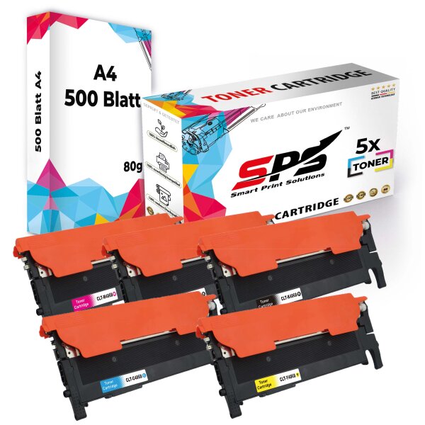 Druckerpapier A4 + 5x Multipack Set Kompatibel für Samsung CLP-360 (CLT-C406S, CLT-M406S, CLT-Y406S, CLT-K406S) Toner