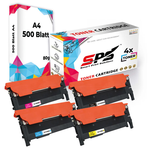 Druckerpapier A4 + 4x Multipack Set Kompatibel für Samsung CLP-360 N (CLT-C406S, CLT-M406S, CLT-Y406S, CLT-K406S) Toner