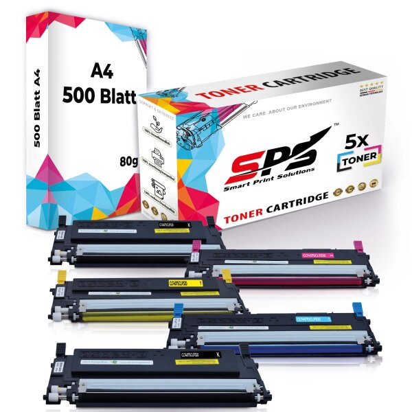 Druckerpapier A4 + 5x Multipack Set Kompatibel für Samsung CLX 3185 (CLT-C407S, CLT-M407S, CLT-Y407S, CLT-K407S) Toner