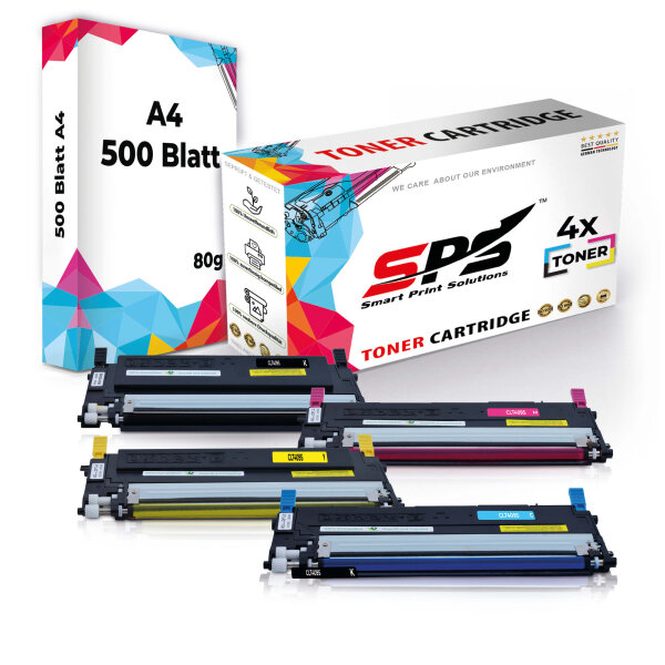 Druckerpapier A4 + 4x Multipack Set Kompatibel für Samsung CLP 310 N (CLT-C409S, CLT-M409S, CLT-Y409S, CLT-K409S) Toner