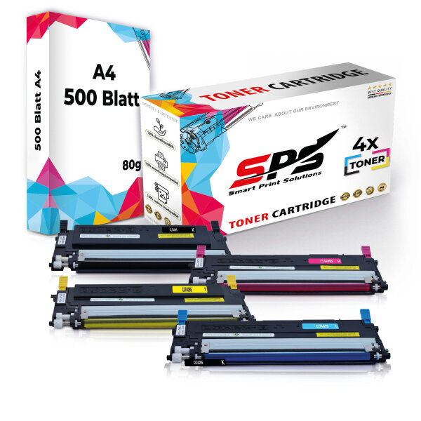 Druckerpapier A4 + 4x Multipack Set Kompatibel für Samsung CLX 3170 (CLT-C409S, CLT-M409S, CLT-Y409S, CLT-K409S) Toner