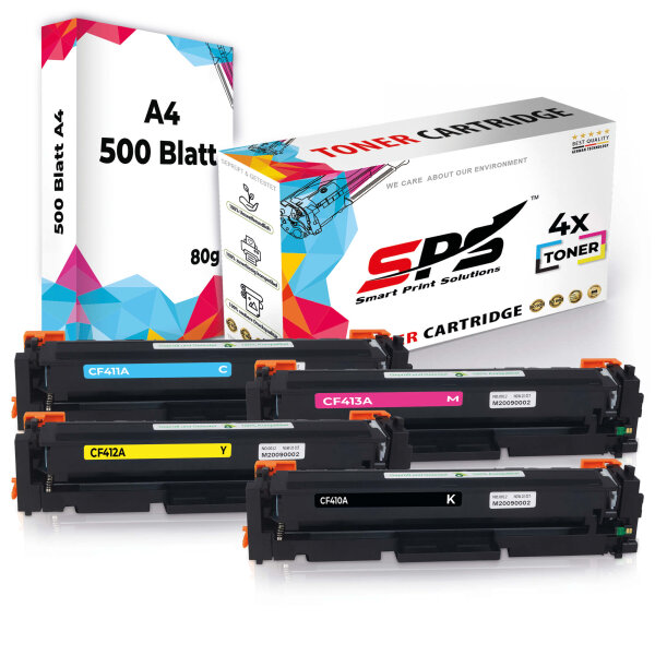 Druckerpapier A4 + 4x Multipack Set Kompatibel für HP Color Laserjet Pro M 452 (410A/CF411A, CF413A, CF412A, CF410A) Toner