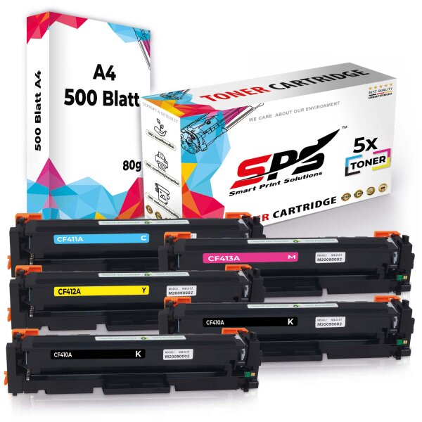 Druckerpapier A4 + 5x Multipack Set Kompatibel für HP Color Laserjet Pro MFP M 477 (410A/CF411A, CF413A, CF412A, CF410A) Toner