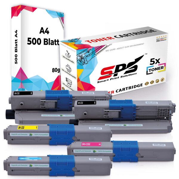 Druckerpapier A4 + 5x Multipack Set Kompatibel für OKI C 332 DN (46508711, 46508710, 46508709, 46508712) Toner