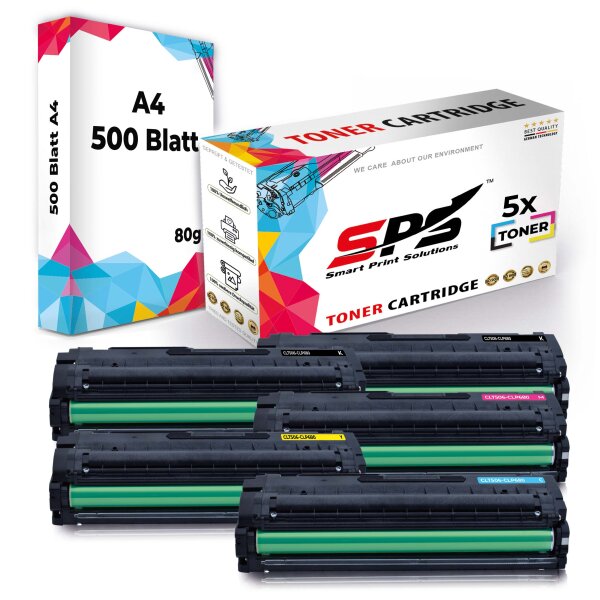 Druckerpapier A4 + 5x Multipack Set Kompatibel für Samsung CLX 6260 (CLT-C506L, CLT-M506L, CLT-Y506L, CLT-K506L) Toner