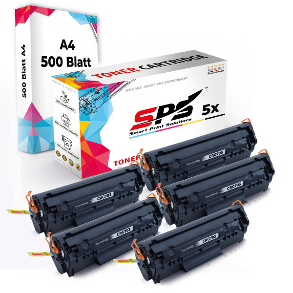 Druckerpapier A4 + 5x Multipack Set Kompatibel für Canon Lasershot LBP-2900 B (7616A005/703) Toner Schwarz