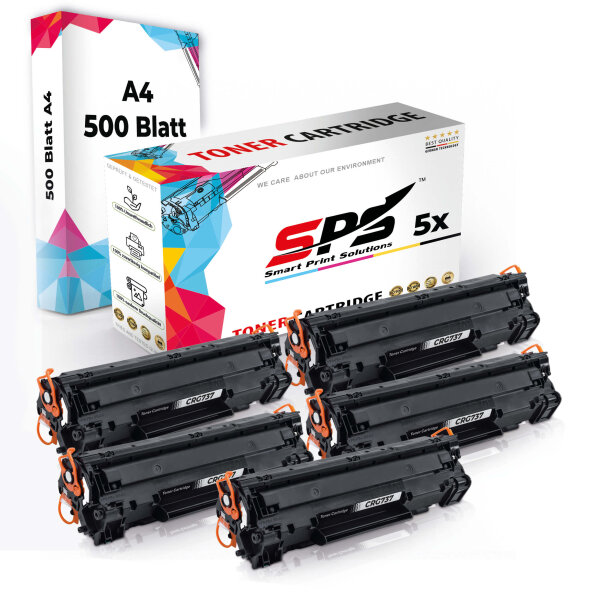 Druckerpapier A4 + 5x Multipack Set Kompatibel für Canon I-Sensys MF 212 W (9435B002/737) Toner Schwarz