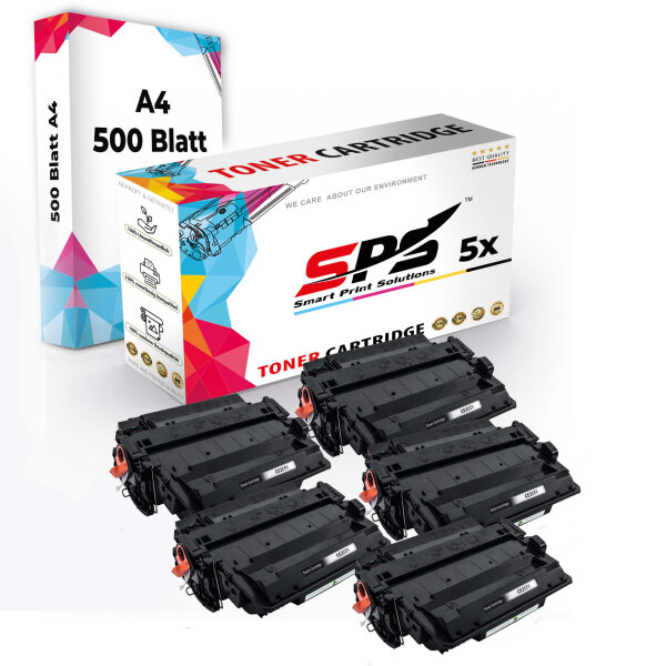 Druckerpapier A4 + 5x Multipack Set Kompatibel für HP LaserJet Enterprise 500 MFP M 525 dn (CE255X/55X) Toner Schwarz