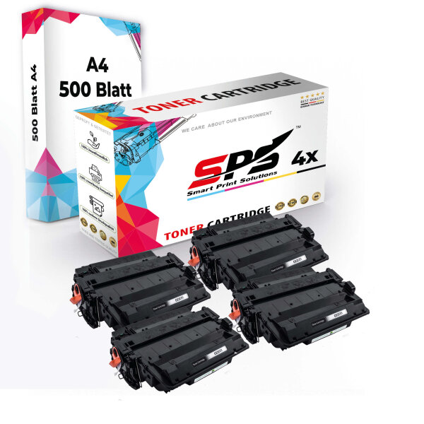 Druckerpapier A4 + 4x Multipack Set Kompatibel für HP LaserJet Enterprise flow MFP M 525 c (CE255X/55X) Toner Schwarz