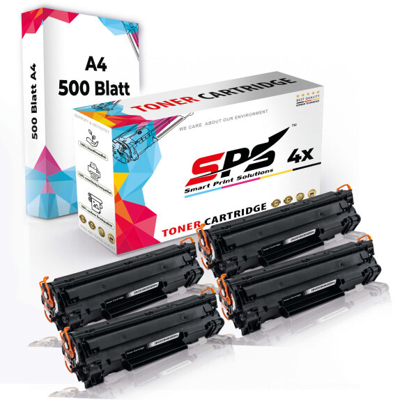 Druckerpapier A4 + 4x Multipack Set Kompatibel für HP LaserJet P 1002 (CE285A/85A) Toner Schwarz