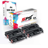 Druckerpapier A4 + 4x Multipack Set Kompatibel für HP Laserjet P 2050 (CE505A/05A) Toner Schwarz