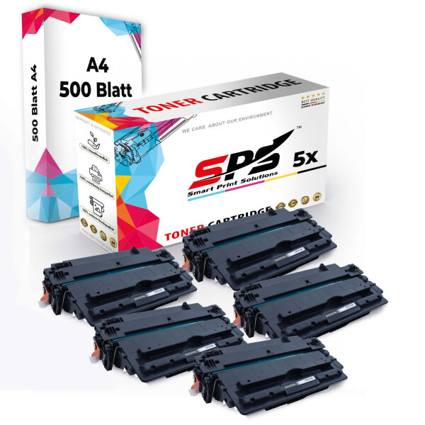 Druckerpapier A4 + 5x Multipack Set Kompatibel für HP LaserJet Enterprise 700 MFP M 712 n (CF214A/14A) Toner Schwarz