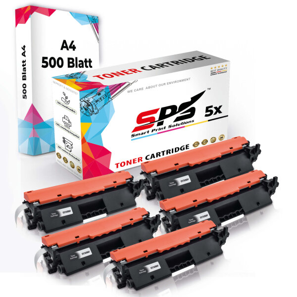 Druckerpapier A4 + 5x Multipack Set Kompatibel für HP LaserJet Pro M 130 Series (CF217A/17A) Toner Schwarz