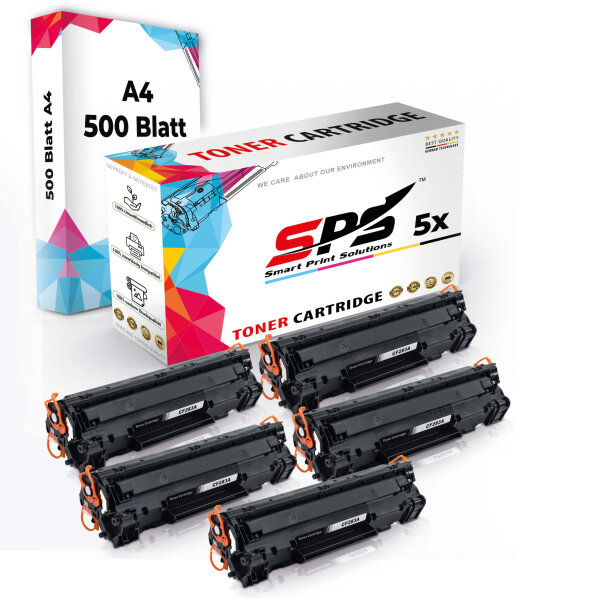 Druckerpapier A4 + 5x Multipack Set Kompatibel für HP Laserjet Pro M 202 (CF283A/83A) Toner Schwarz