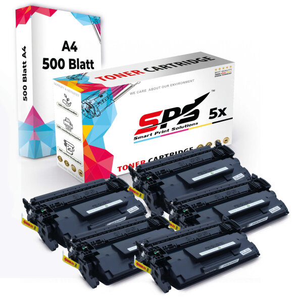 Druckerpapier A4 + 5x Multipack Set Kompatibel für HP LaserJet Enterprise Flow MFP M 527 c (CF287A/87A) Toner Schwarz