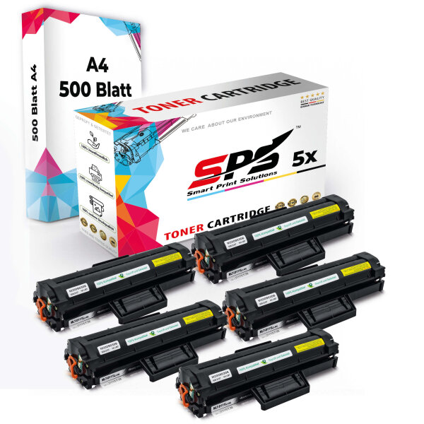 Druckerpapier A4 + 5x Multipack Set Kompatibel für Samsung Xpress SL-M 2022 W (MLT-D111L/111L) Toner Schwarz