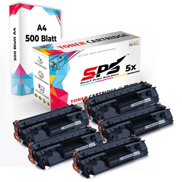 Druckerpapier A4 + 5x Multipack Set Kompatibel für Canon i-SENSYS LBP-3360 (Q5949A/49A) Toner Schwarz