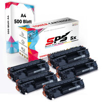 Druckerpapier A4 + 5x Multipack Set Kompatibel f&uuml;r HP Laserjet M 2727 (Q7553A/53A) Toner Schwarz