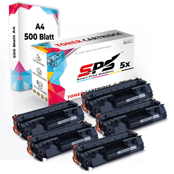 Druckerpapier A4 + 5x Multipack Set Kompatibel für HP LaserJet P 2010 Series (Q7553A/53A) Toner Schwarz