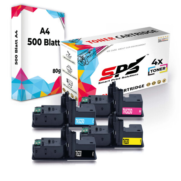Druckerpapier A4 + 4x Multipack Set Kompatibel für Kyocera Ecosys P 5021 (TK-5230C, TK-5230M, TK-5230Y, TK-5230K) Toner