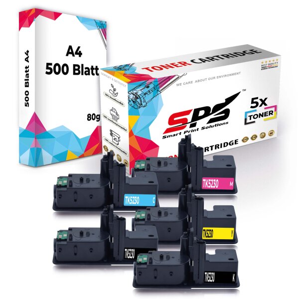 Druckerpapier A4 + 5x Multipack Set Kompatibel für Kyocera ECOSYS P 5021 Series (TK-5230C, TK-5230M, TK-5230Y, TK-5230K) Toner